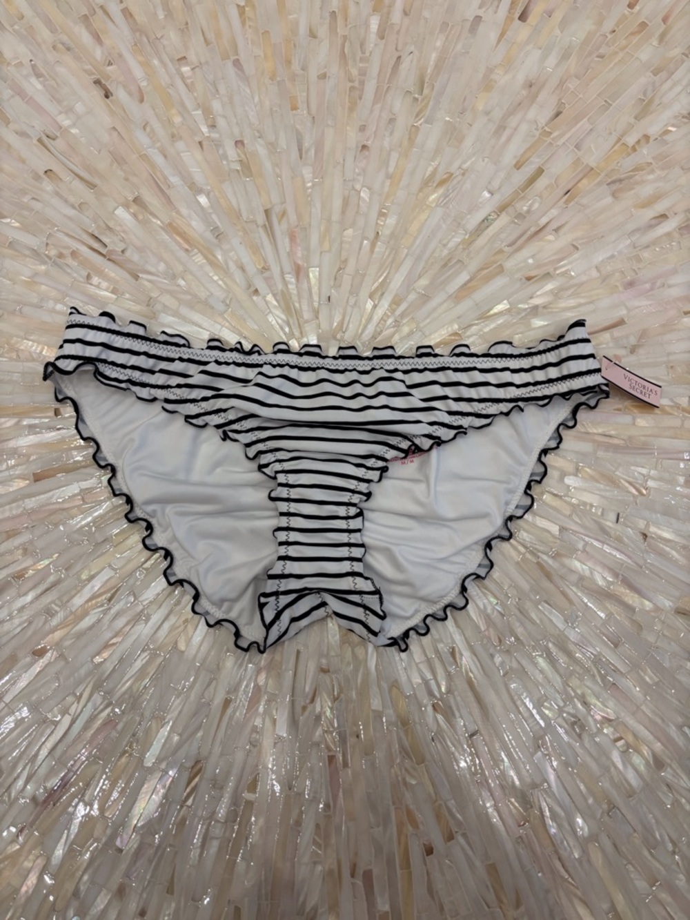 NWT Victoria's Secret The Ruffle Cheeky Striped Bikini Bottoms